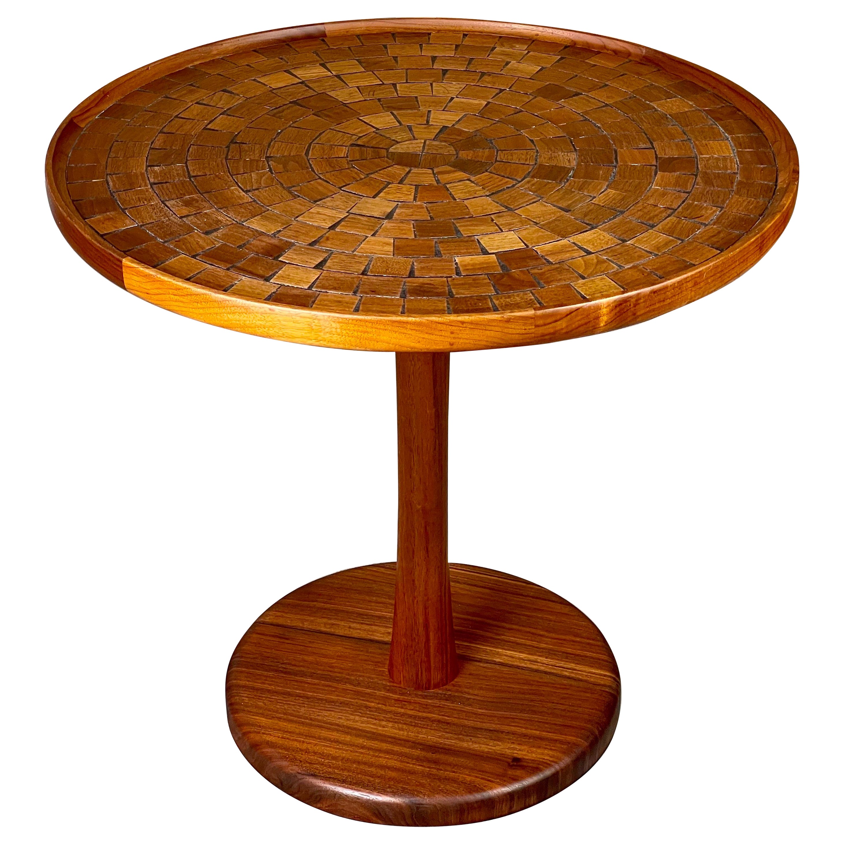 Rare Walnut Mosaic Pedestal Tulip Top Table by Jane & Gordon Martz