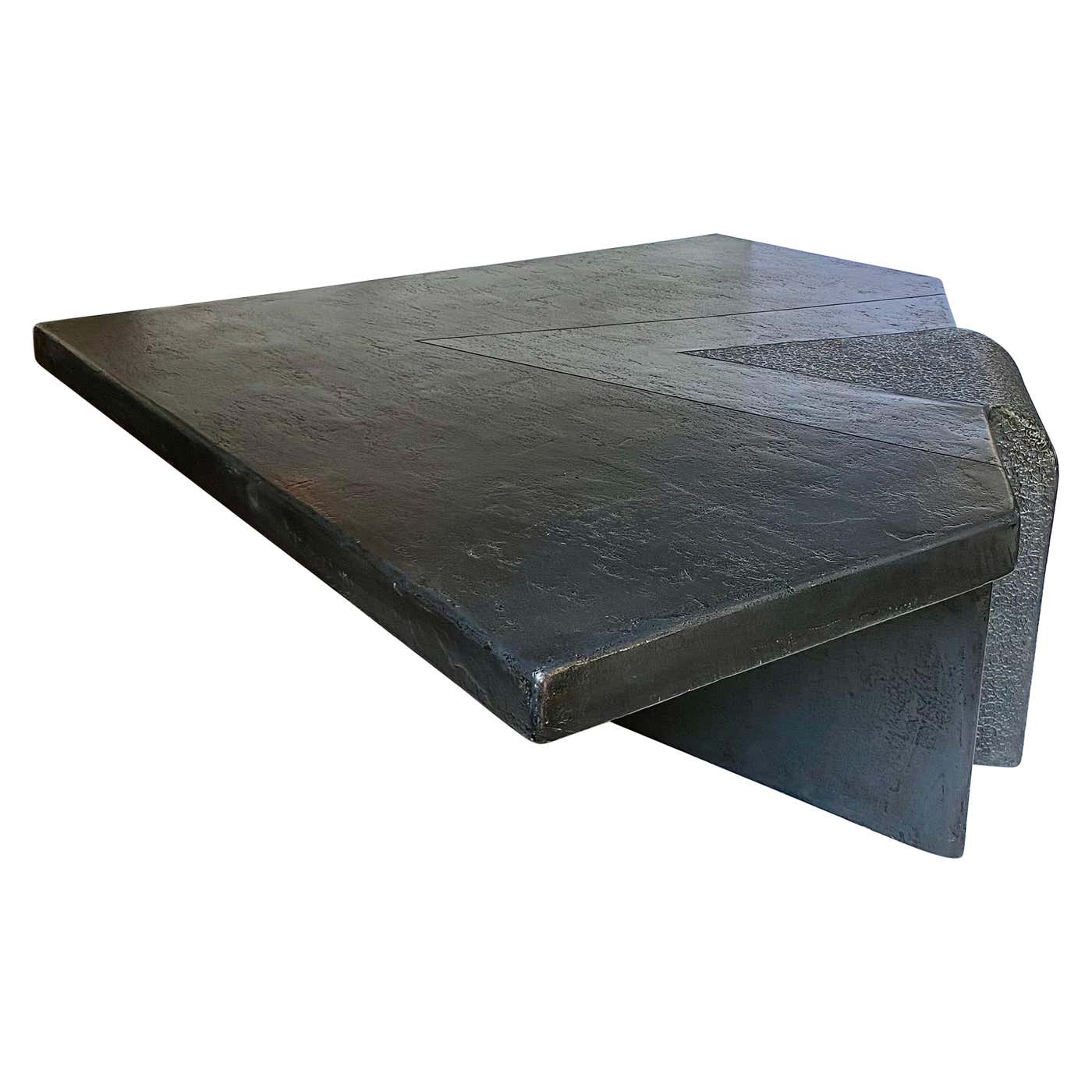Triangular Plaster Sculptural Post-Modern Cantilever Geometric Coffee Table Black Plaster ...