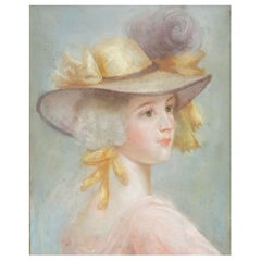 1930s Georgian Era Lady Pastel Portrait Painting