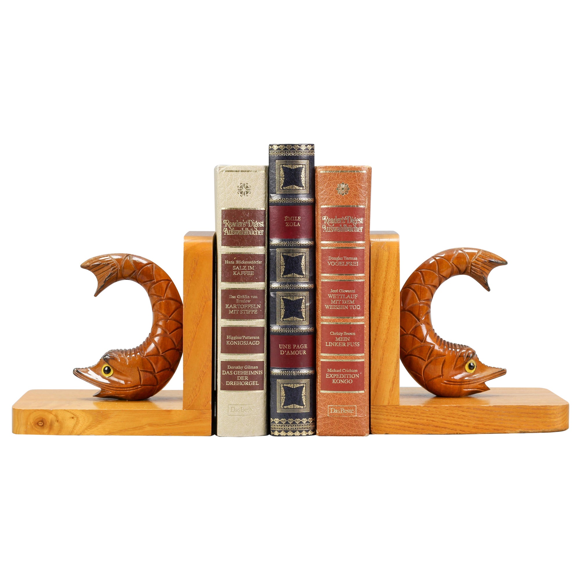 Pair of Hand Carved Wooden Bookends Sturgeons, Germany, 1970s For Sale