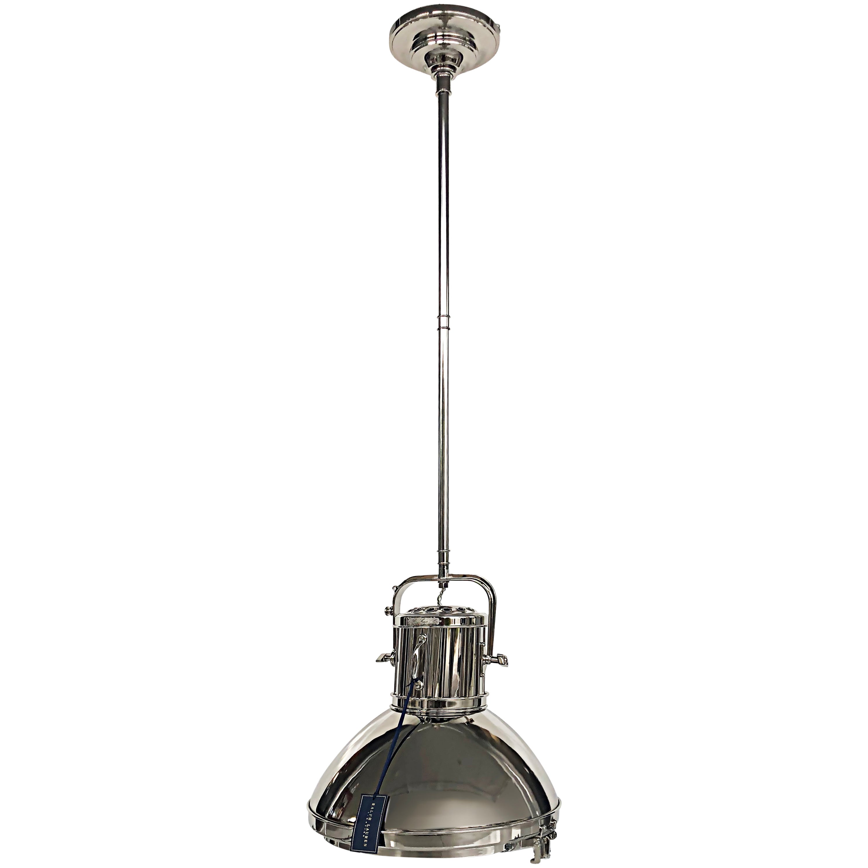 New Ralph Lauren Nickel Montauk Pendant Light Fixture with Canopy For Sale