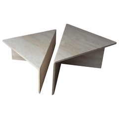 2-Piece Tiered Triangle Postmodern Italian Travertine Coffee Table