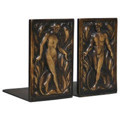 Pair of Danish Art Deco Bronze Bookends with Man & Woman Figures "Münnich" 1930s