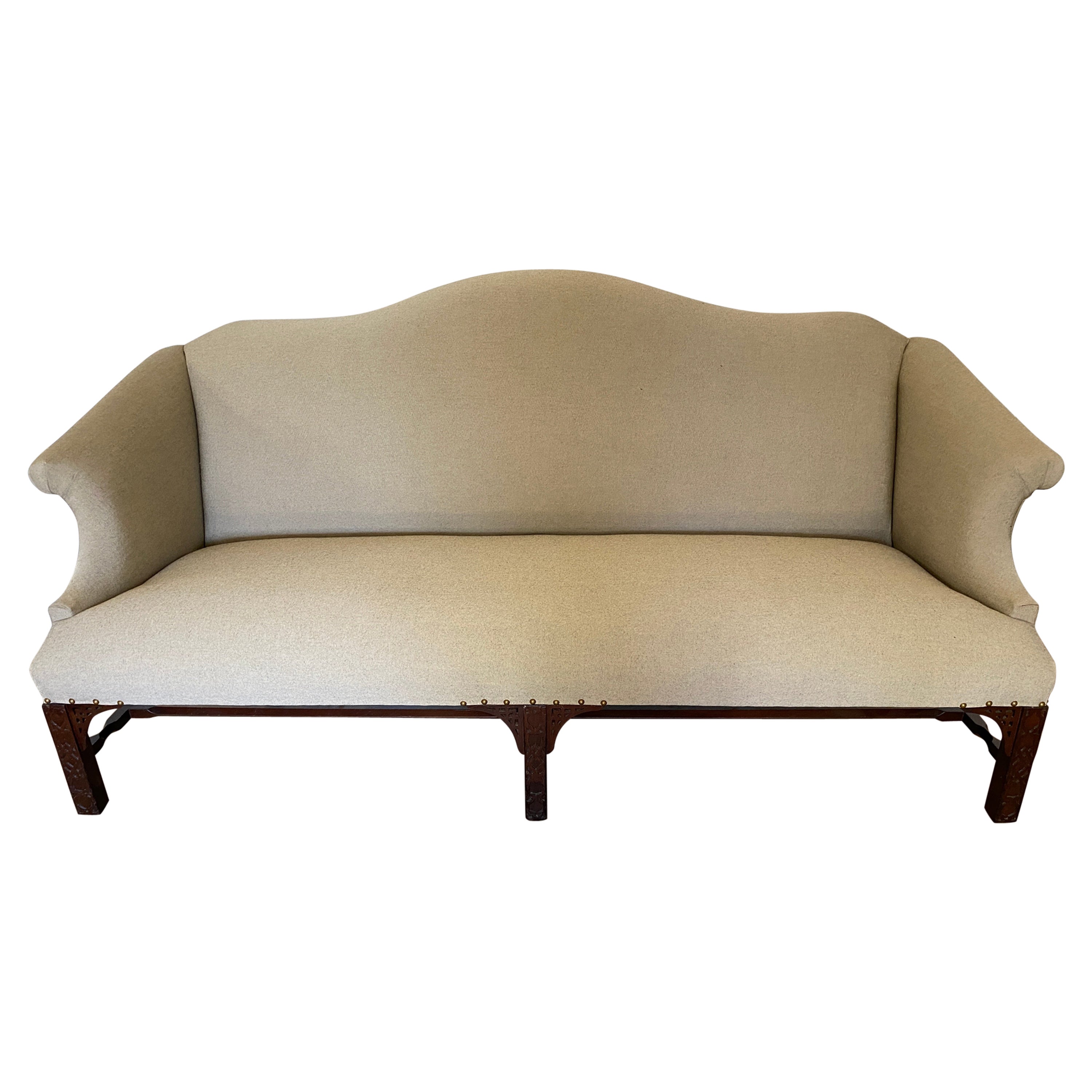 Chinese Chippendale Style Camelback Sofa For Sale