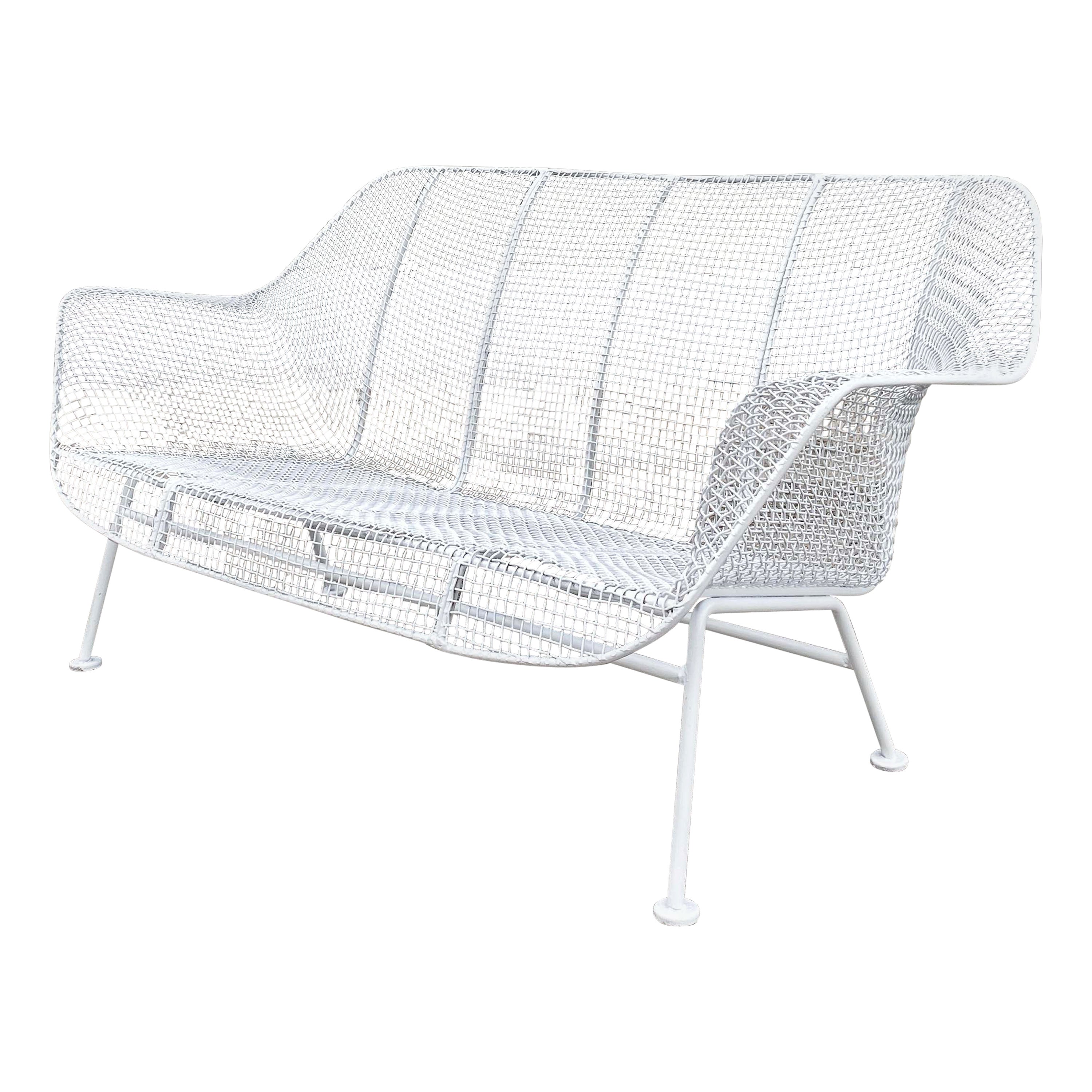 White Wrought Iron and Mesh Steel Settee by Russell Lee Woodard Co.