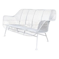 Vintage White Wrought Iron and Mesh Steel Settee by Russell Lee Woodard Co.