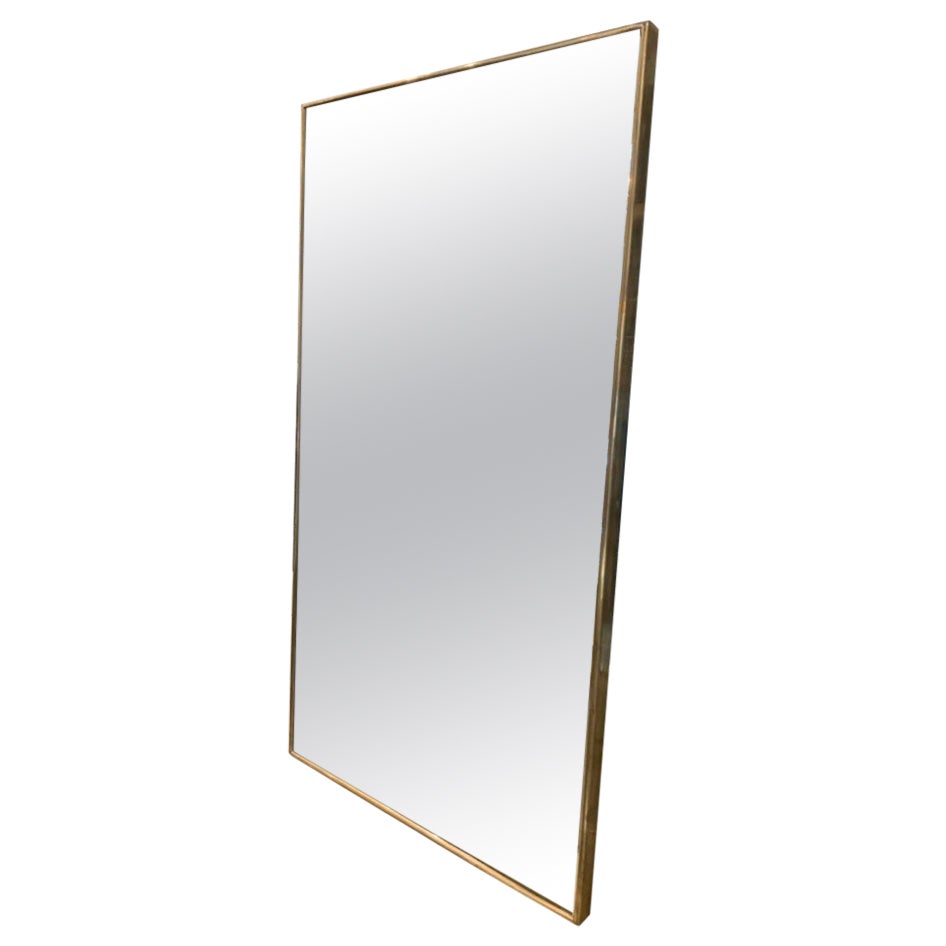 Handsome Rectangular Midcentury Brass Mirror-Italy