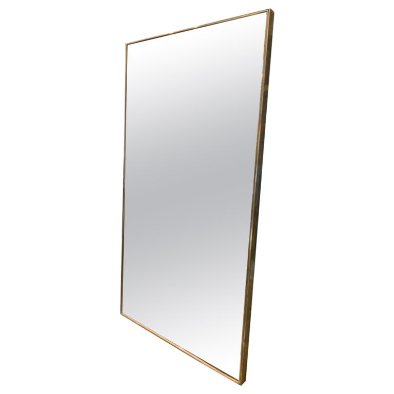 Handsome Rectangular Midcentury Brass Mirror-Italy For Sale at 1stDibs