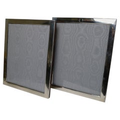 Pair Large Engine Turned English Silver Photograph / Picture Frames, 1915