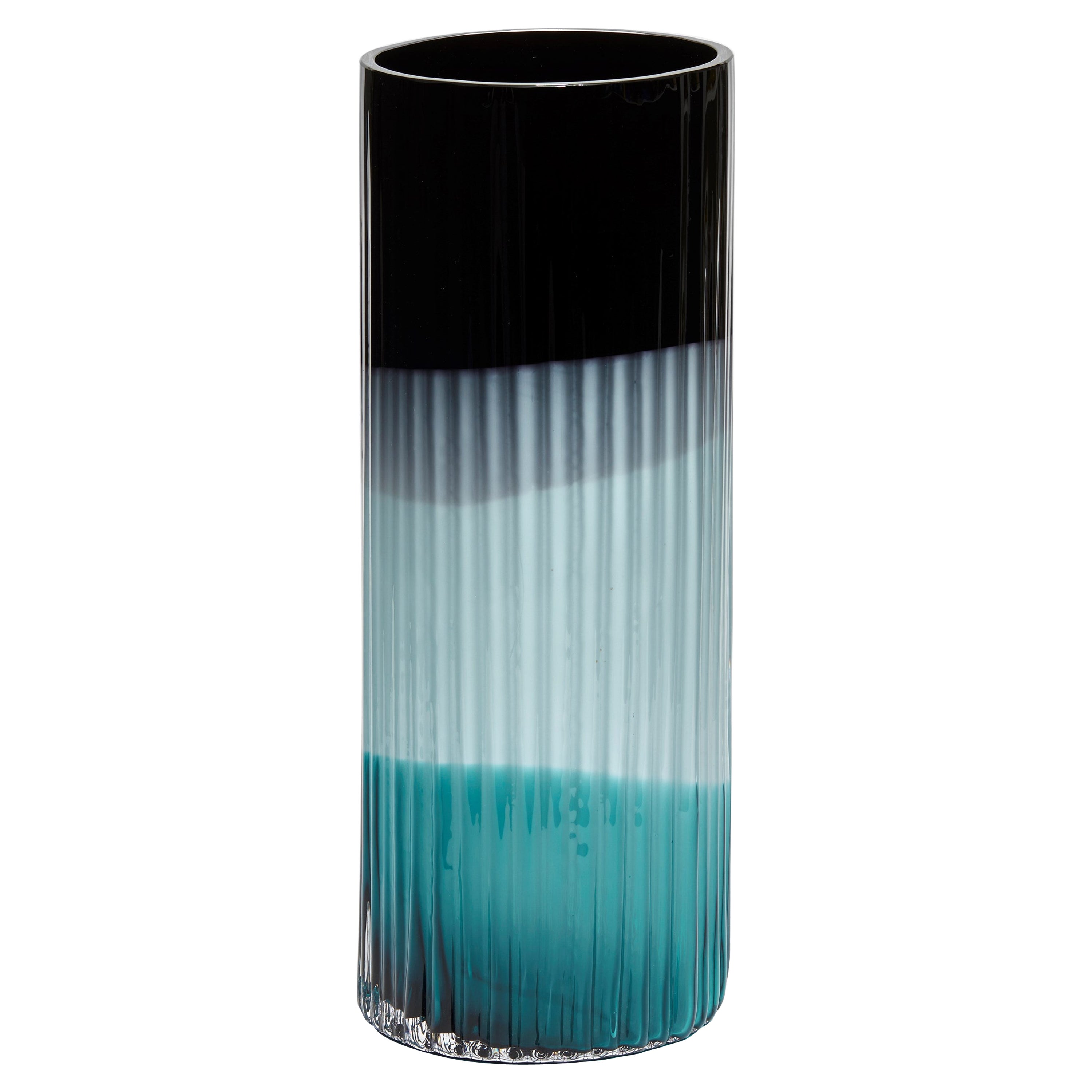  Plissé vase in Black, Turquoise & Light Blue, a glass vase by Lena Bergström For Sale