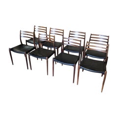 Set of 8 Niels Otto Moller 1962 Dining Chairs with Original Black Leather