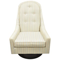 Mid-Century Modern Milo Baughman Style Wooden Swivel Base Club Lounge Chair