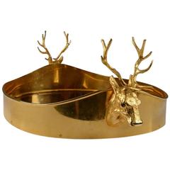 Vintage Gold-Plated Italian Tray with Deer Handles