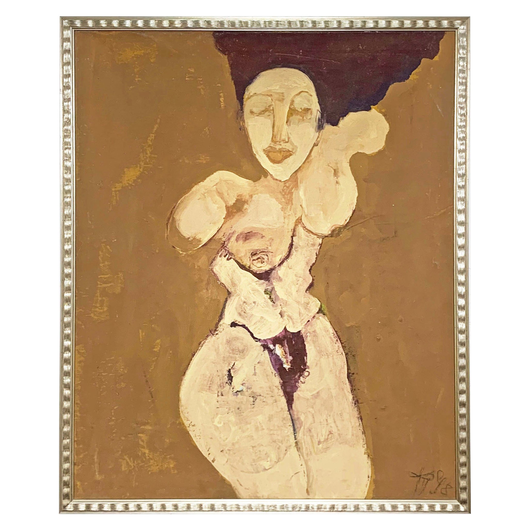 Figurative Abstract Modernist Nude Oil Circa 1960s