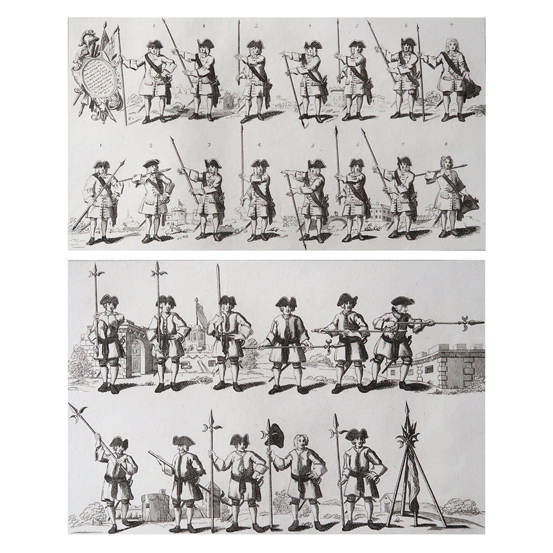 Pair of Original Antique Prints After William Hogarth, "Military Figures", 1807