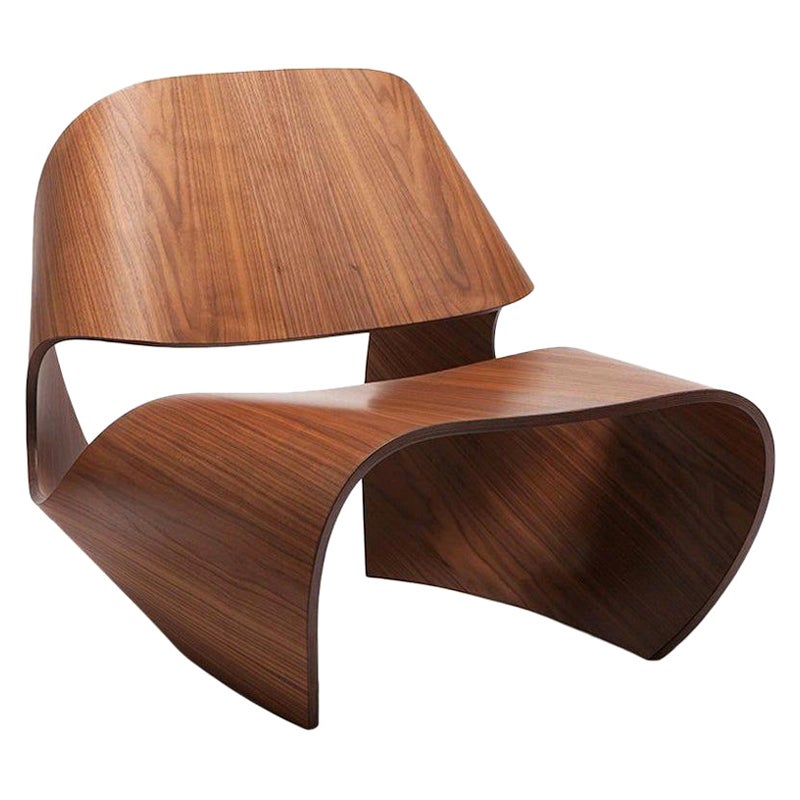 Cowrie, Walnut Plywood Contemporary Lounge Chair, Made In Ratio, In Stock For Sale