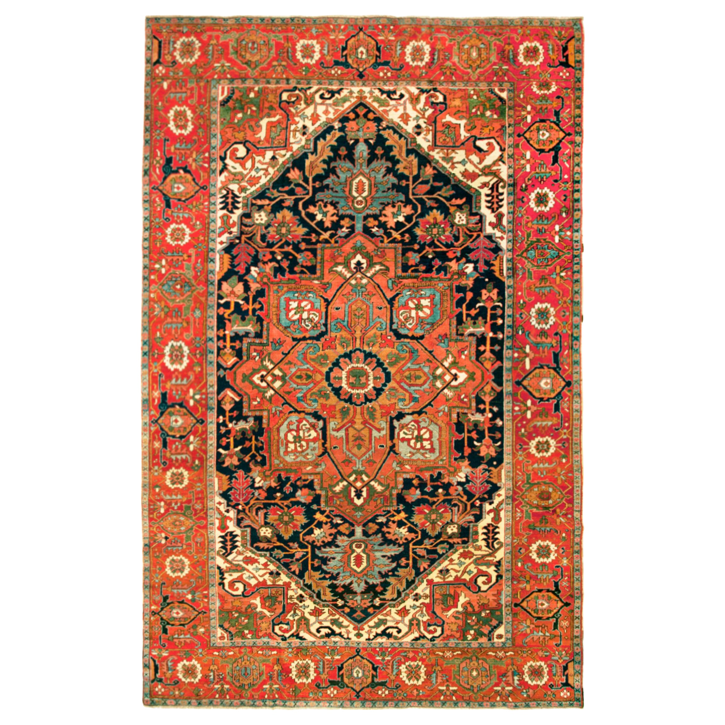 Antique Persian Serapi Oriental Carpet, in Room Size, with Central Medallion For Sale