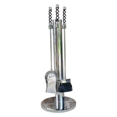 Retro Modernist Chrome Fireplace Tools with Spring Handles