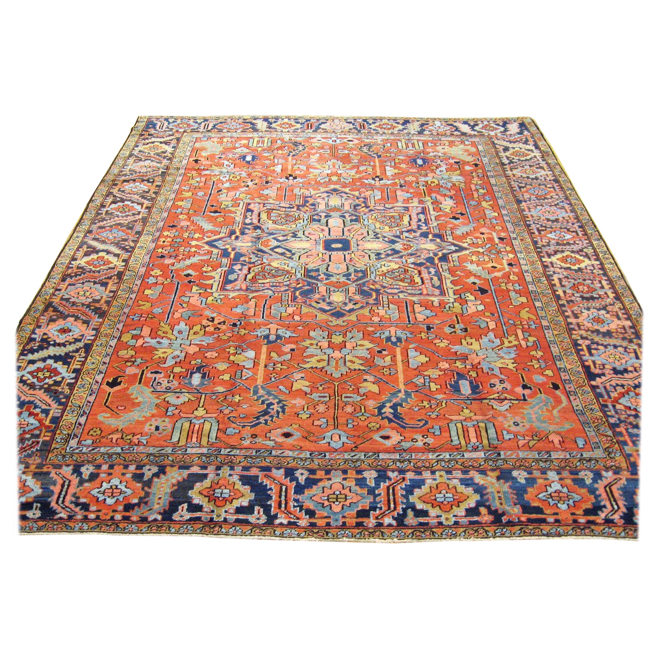 Antique Persian Heriz Oriental Rug, Room Size, with Central Medallion For Sale
