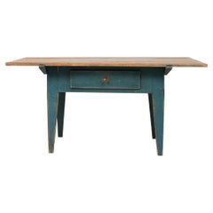 Large Swedish Rustic Blue Country Work Table
