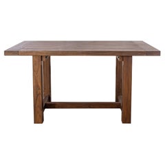 Solid Hardwood Contemporary Farmhouse Dining Table in Sandblasted Teak Cocoa