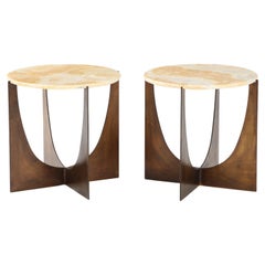 Pair of Honey Colored Onyx and Bronzed Steel Side Tables, Italy 2022