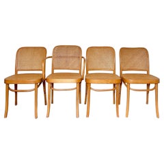Set of 4 Josef Hoffmann Bentwood and Cane Chairs, Made in Poland