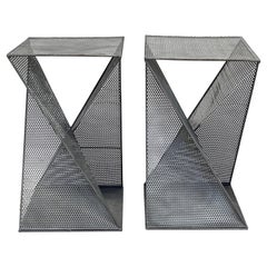 Mathieu Mategot Style Perforated Steel Side Tables, a Pair