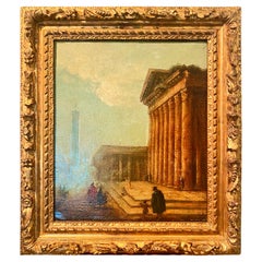 French Neoclassical Architectural Landscape, Oil on Canvas
