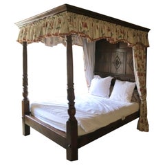 Antique Jacobean Style Carved Oak 4 Poster Bed
