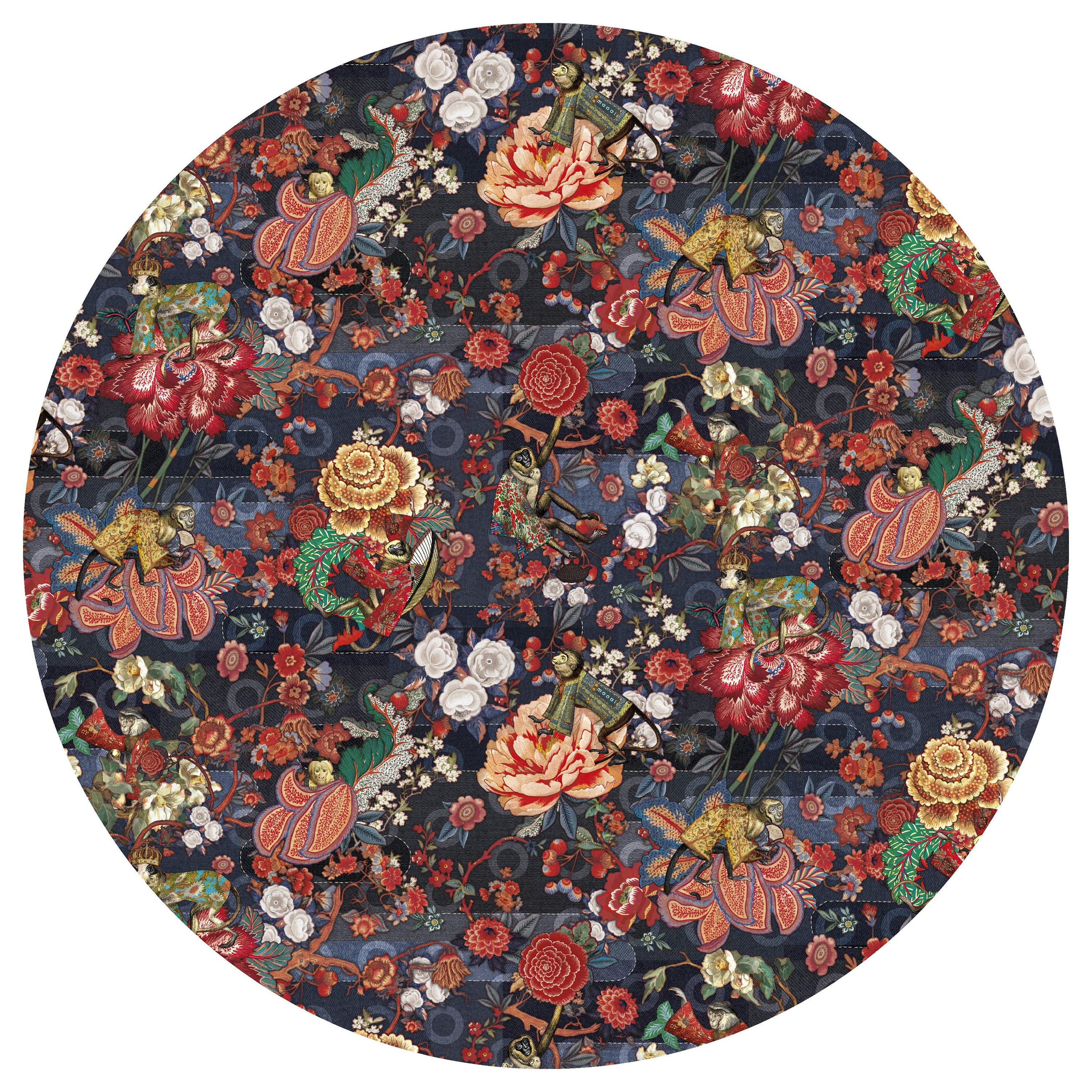 Moooi Large Rendezvous Tokyo Blue Indigo Round Rug in Low Pile Polyamide For Sale