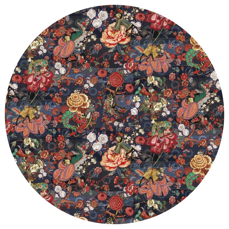Moooi Large Rendezvous Tokyo Blue Indigo Round Rug in Wool with Blind