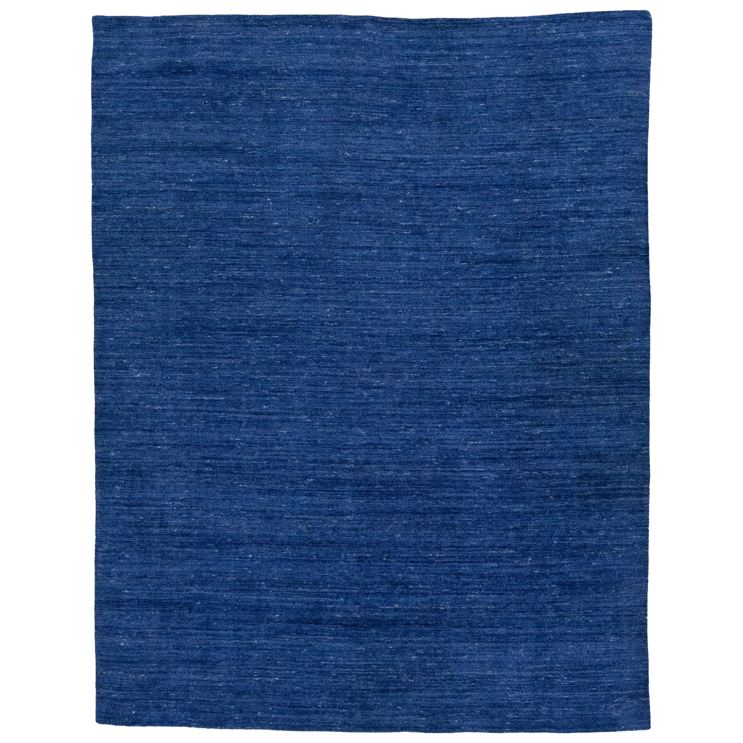 Modern Gabbeh Style Handmade Wool Rug with Solid Blue Motif