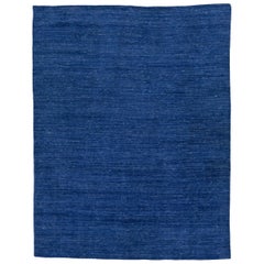 Tapis moderne en laine de style Gabbeh fait à la main avec motif bleu massif