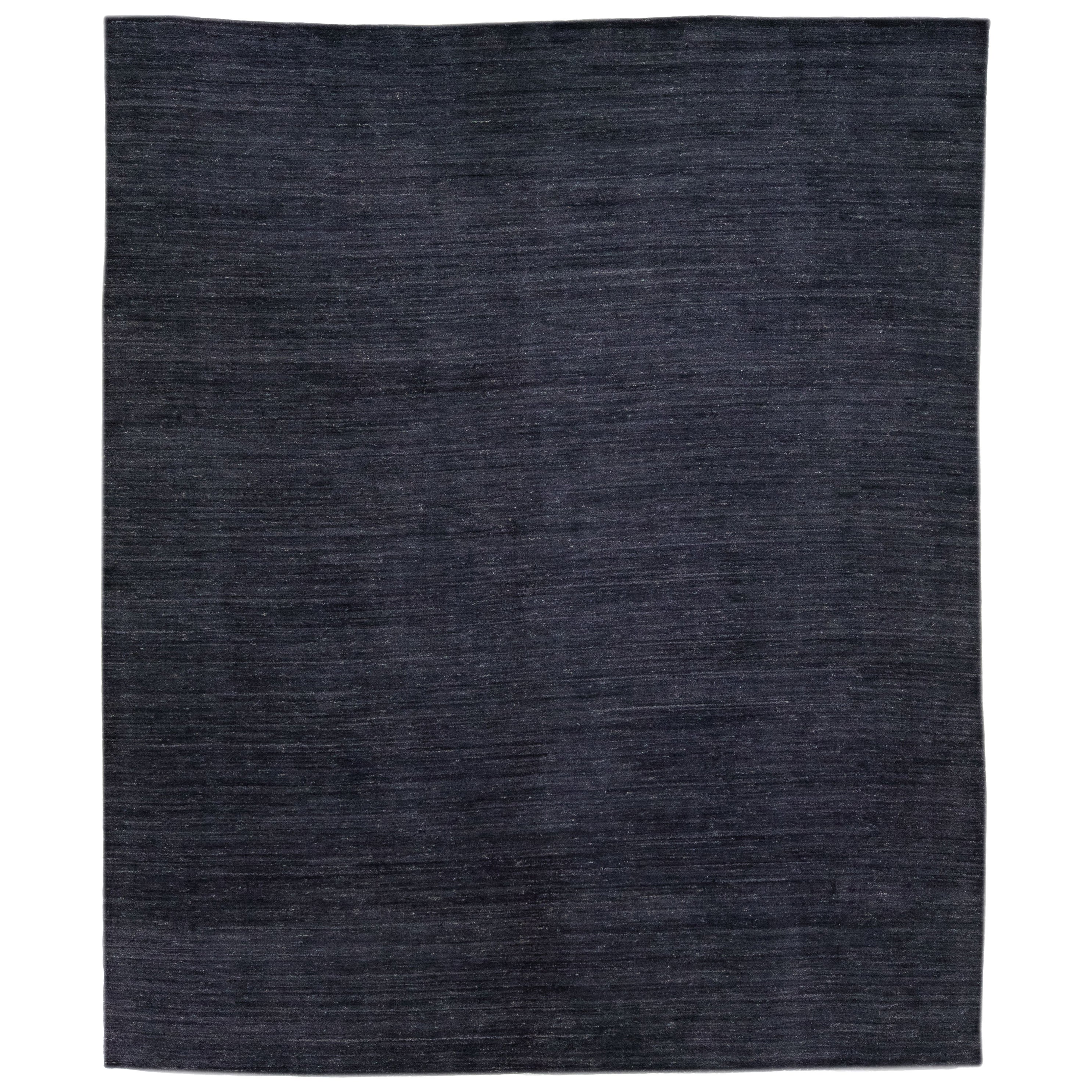 Modern Gabbeh Style Handmade Solid Charcoal Motif Oversize Wool Rug