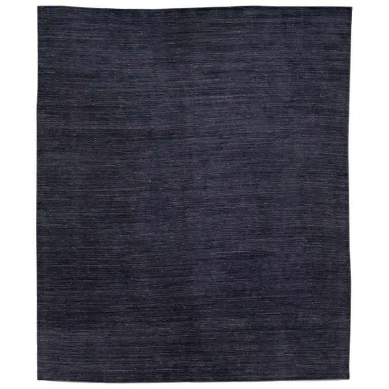 Modern Gabbeh Style Handmade Solid Charcoal Motif Oversize Wool Rug For Sale at 1stDibs