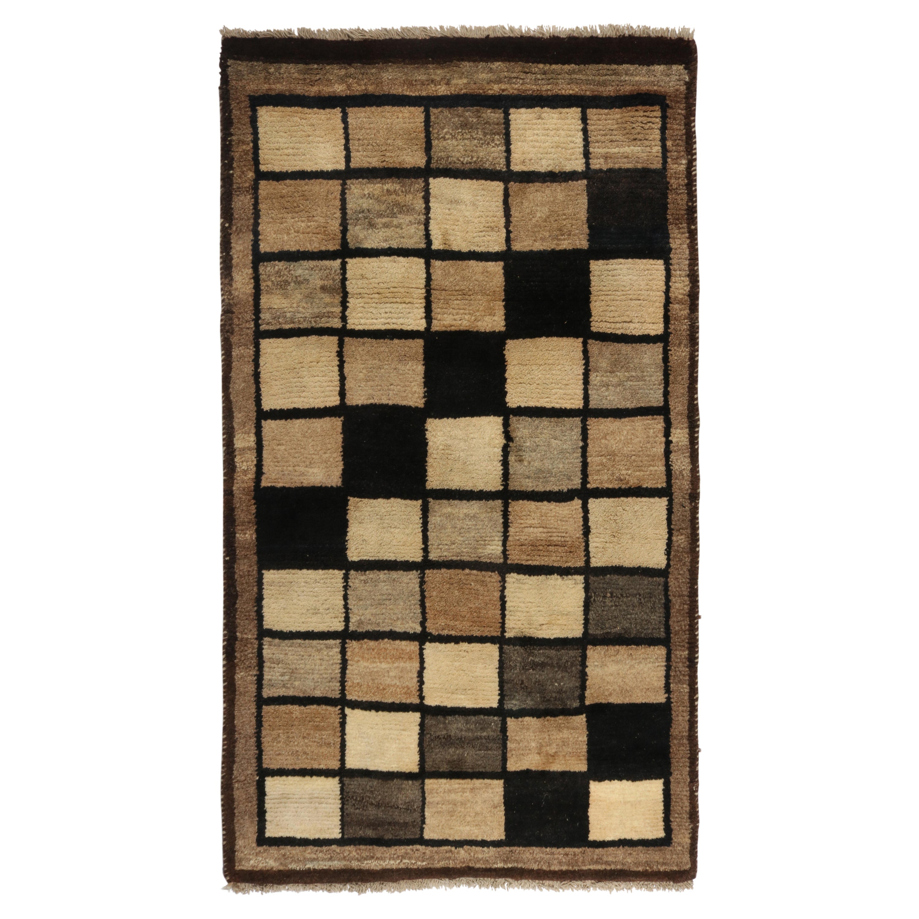 Vintage Gabbeh Tribal Rug in Beige with Brown Geometric Pattern by Rug