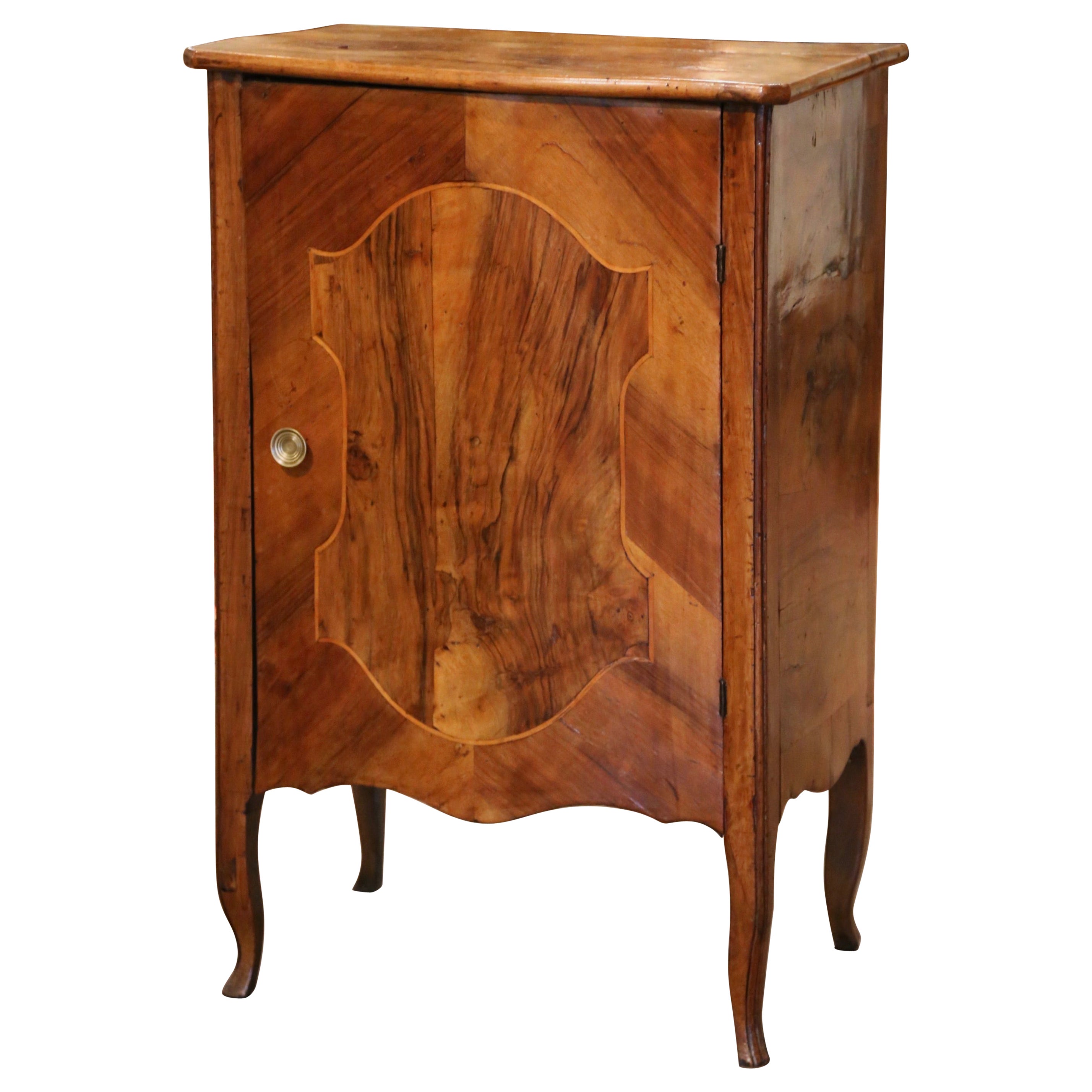 Mid-19th Century French Louis XV Walnut Marquetry Bedside Cabinet Confiturier