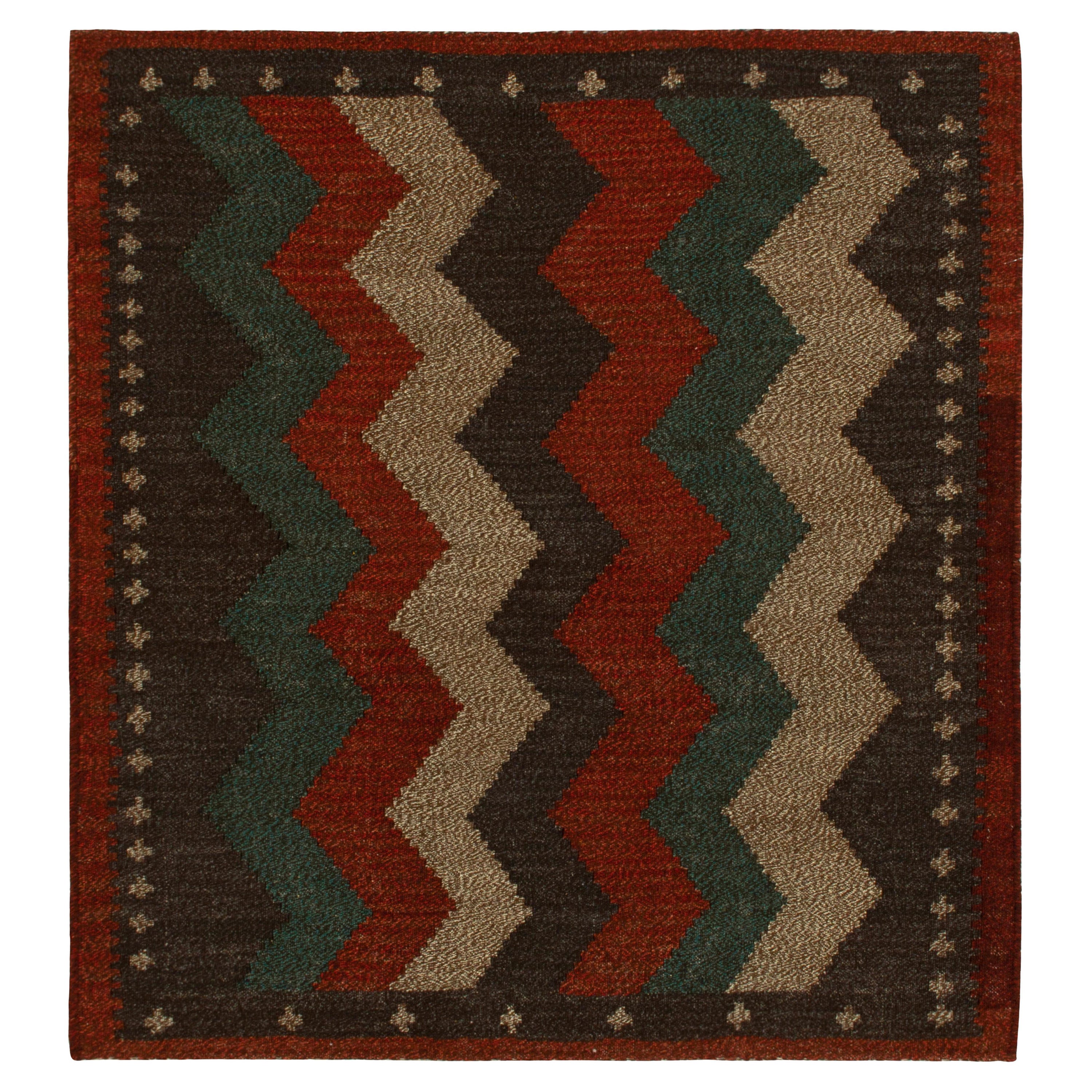 1980s Vintage Sofreh Kilim rug in Beige-Brown Red Chevron Pattern by Rug & Kilim For Sale