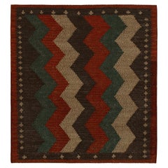 1980s Vintage Sofreh Kilim rug in Beige-Brown Red Chevron Pattern by Rug & Kilim