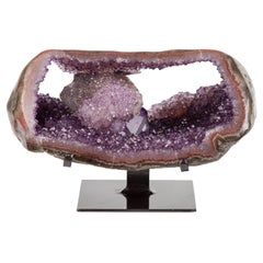 Double Windowed Amethyst Geode with Agatised Borders and Rare Calcite Formation