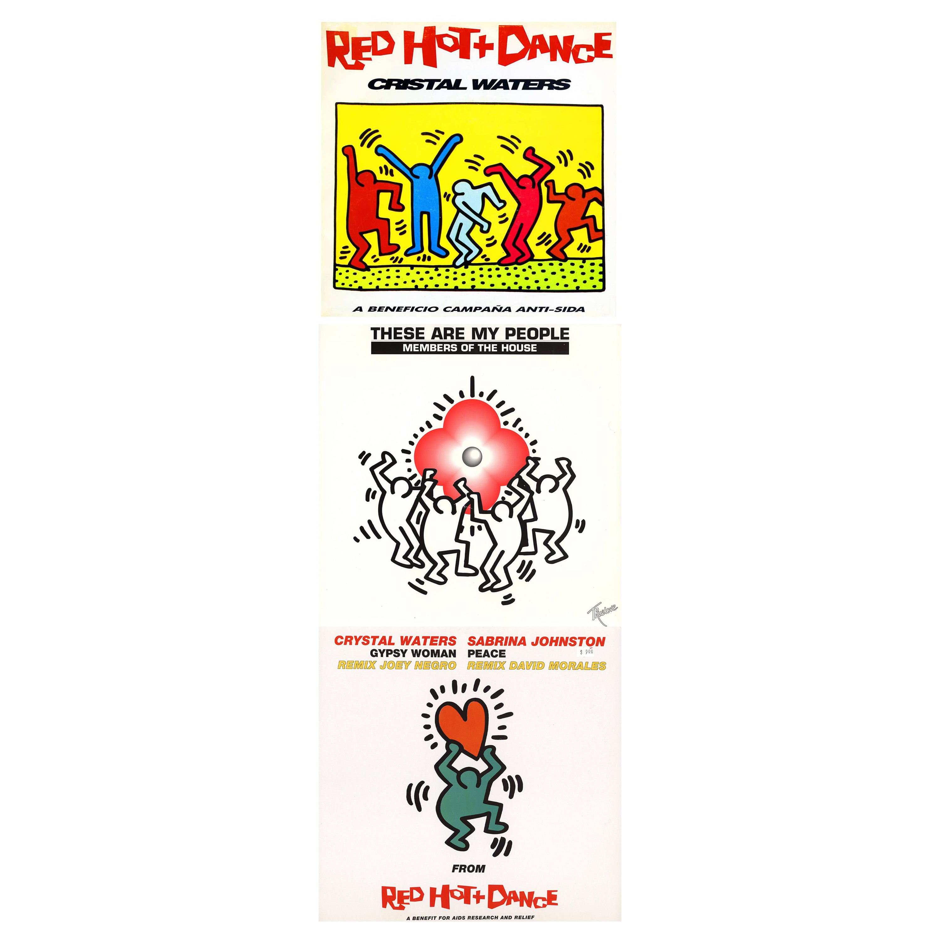 Rare Keith Haring Record Art 'Set of 3 Works', 1990s