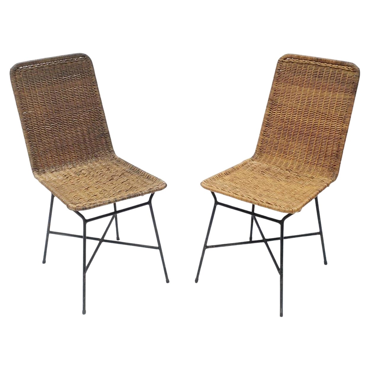 Carlo Hauner, Pair of Armchairs with Iron Structure and Cane For Sale