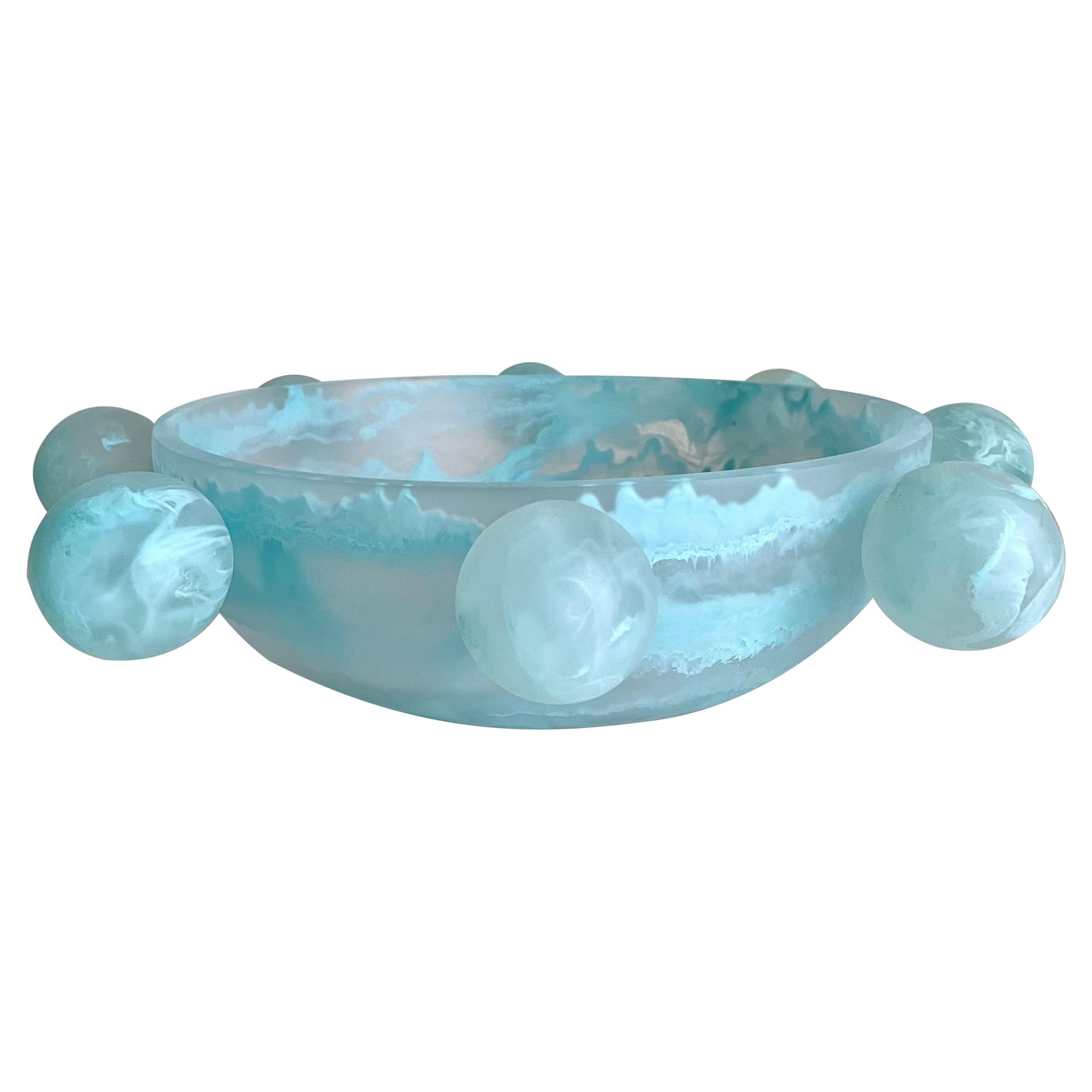 Bubble Bowl in Clear and Marbled Aqua Resin by Paola Valle For Sale