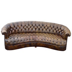 Curved Brown Leather Chesterfield Sofa