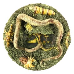 19th Majolica Palissy Snake and Lizard Wall Platter Jose Alves Cunha