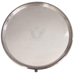 English Edwardian Silver Plate Round Footed Salver Tray, circa 1900