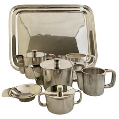 Midcentury Gio Ponti Silvered Coffee and Tea Set on a Rectangular Tray, A. Krupp
