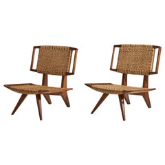 Paul László, Lounge Chairs, Oak, Rattan, Glenn of California, USA, 1950s