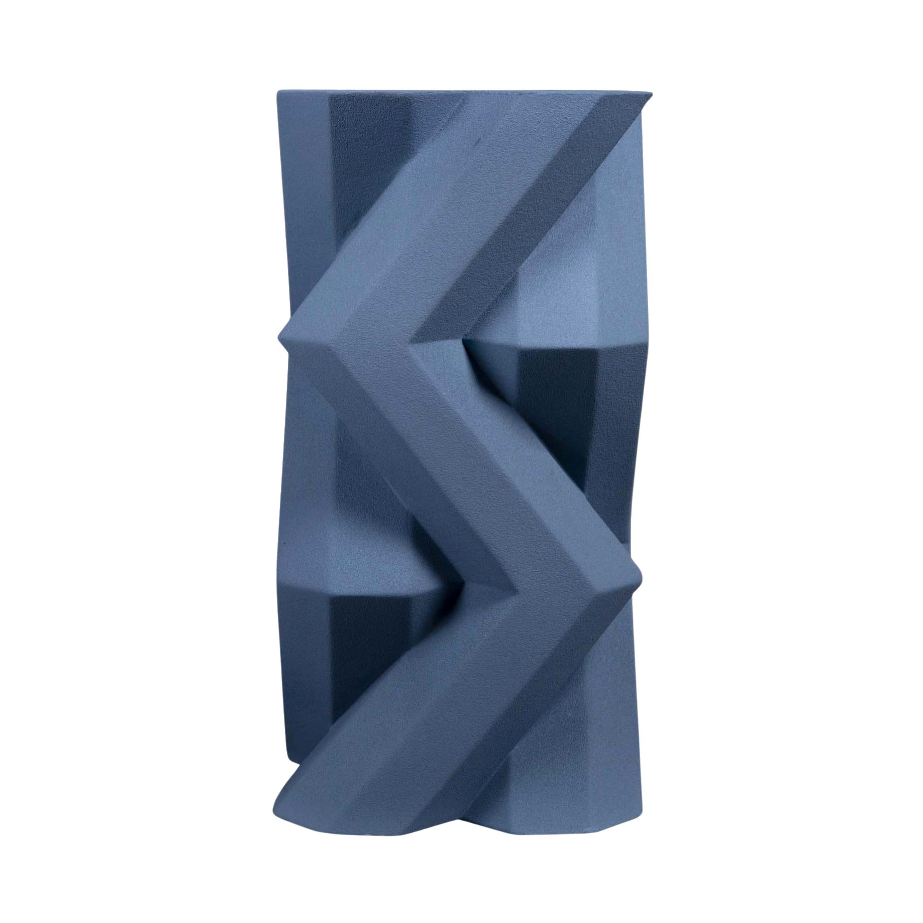 Fortress Tower Vase by Lara Bohinc Blue Ceramic Geometric Contemporary, in Stock